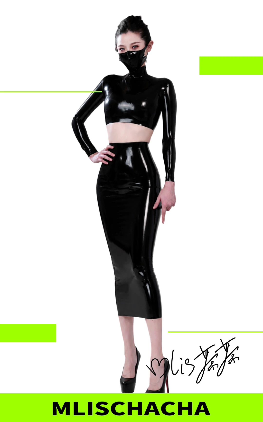 Custom Latex Bodycon Long Skirt - Fashion