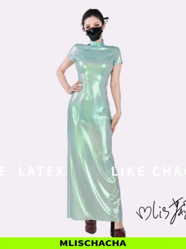 Custom Latex Long Qipao Dress - Fashion