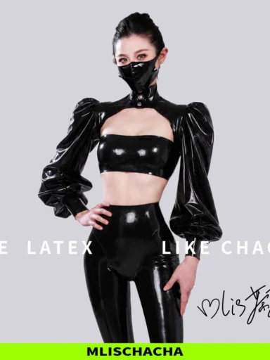 Custom Latex Puff Sleeve Turtleneck Vest - Fashion