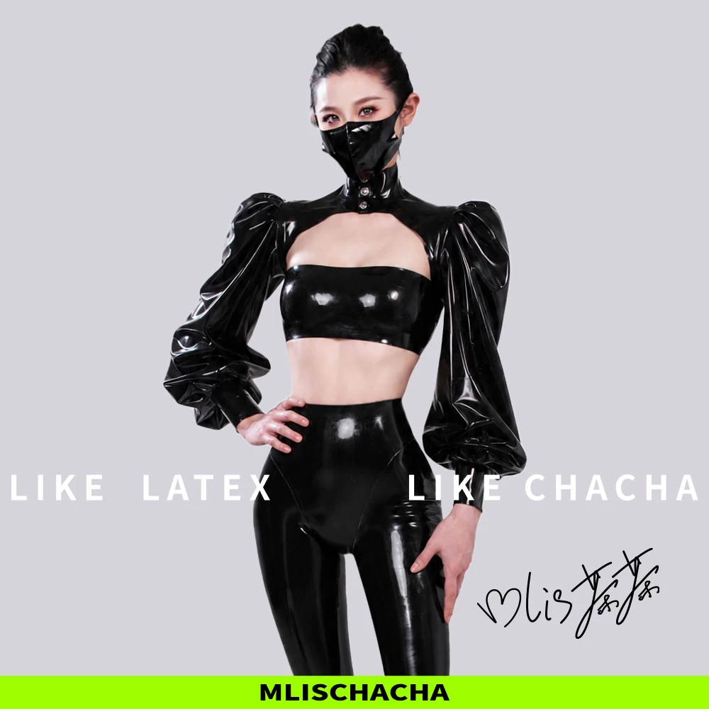 Custom Latex Puff Sleeve Turtleneck Vest