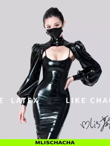 Custom Latex Puff Sleeve Turtleneck Vest - Fashion