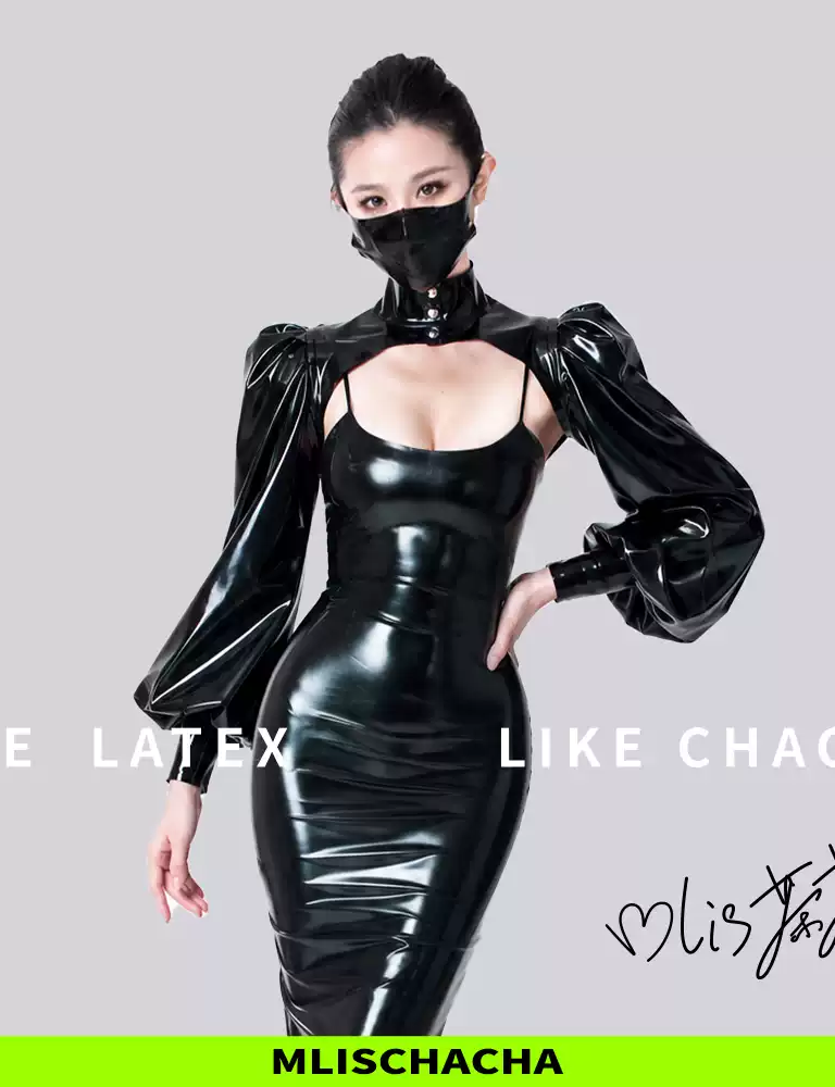 Custom Latex Puff Sleeve Turtleneck Vest